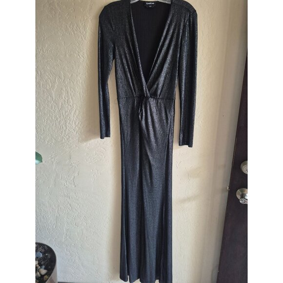 Bebe Metallic Black Long-Sleeve V-Neck Romper XS - Picture 4 of 4